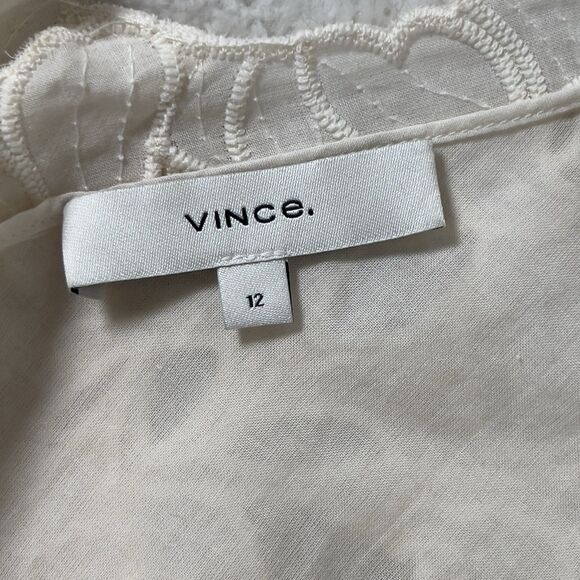 Vince Nouveau Cotton Lace Midi Dress Sz 12 Cream V-Neck Sleeveless - Picture 8 of 16